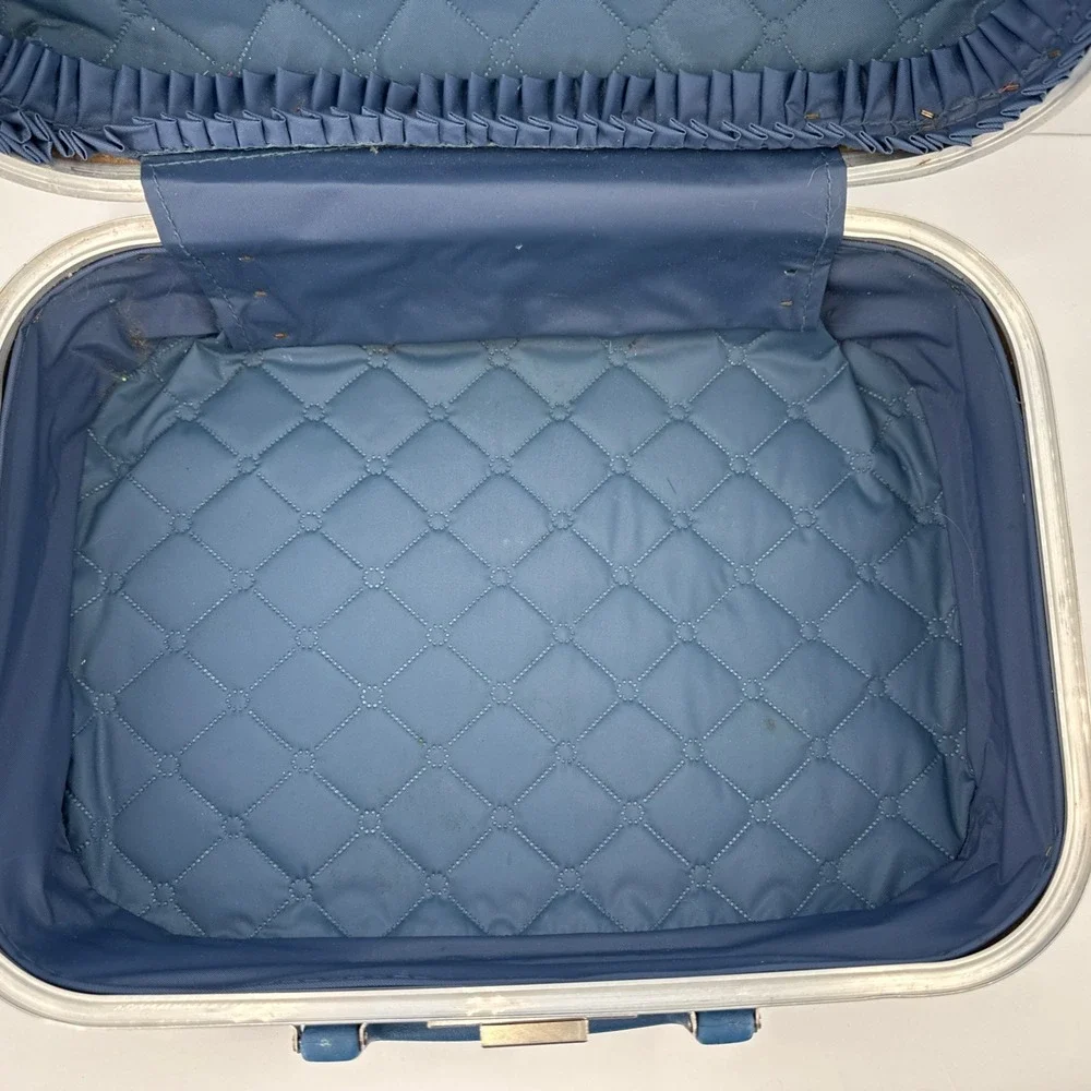 VTG 60s 70s Blue Elephant Rainbow Vinyl Kid's Hard Case Whimsical Suitcase